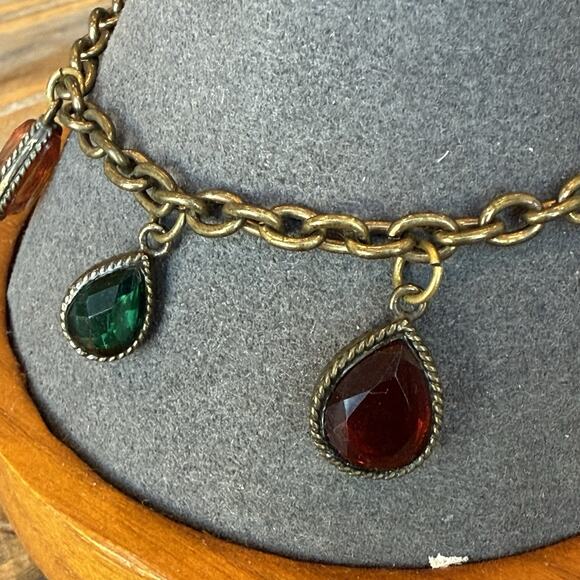 LAILA ROWE Antiqued Bronze Multicolor Small Teardrop Charm 7.5-8.5" Bracelet - Picture 5 of 9